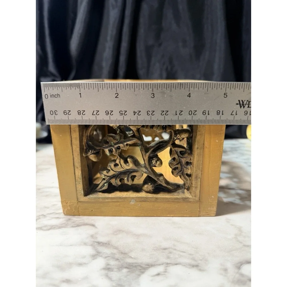 Heavy Solid Wood Decorative Box w/ Carved Acorn & Oak Leaf Panels 6×5×4.5 (2757)